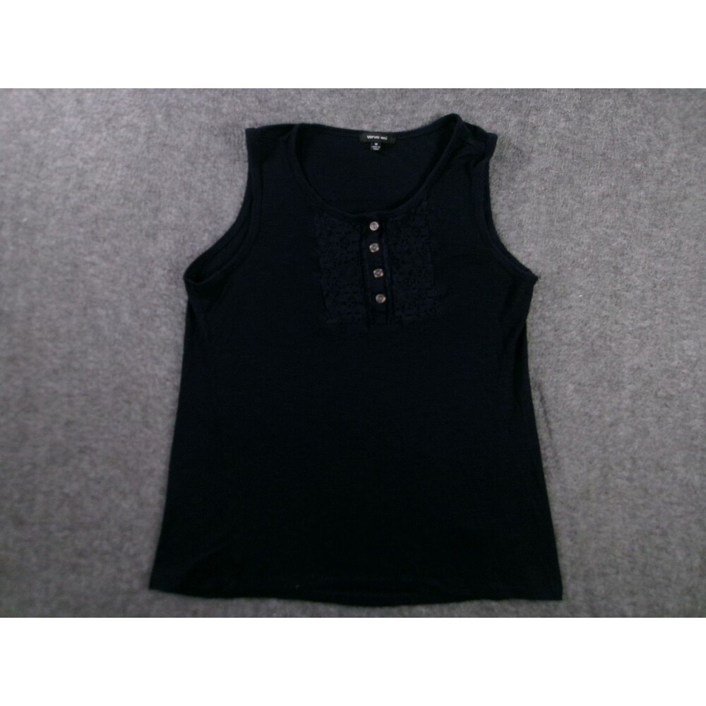 Verve Ami Tank Top Women M Navy Lace Henley Button Sleeveless Casual Lightweight
